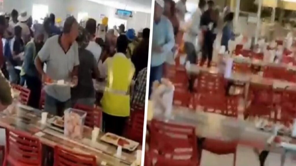 Çalışanlar yemekhanede birbirine girdi, ortalık savaş alanına döndü! O anlar kamerada