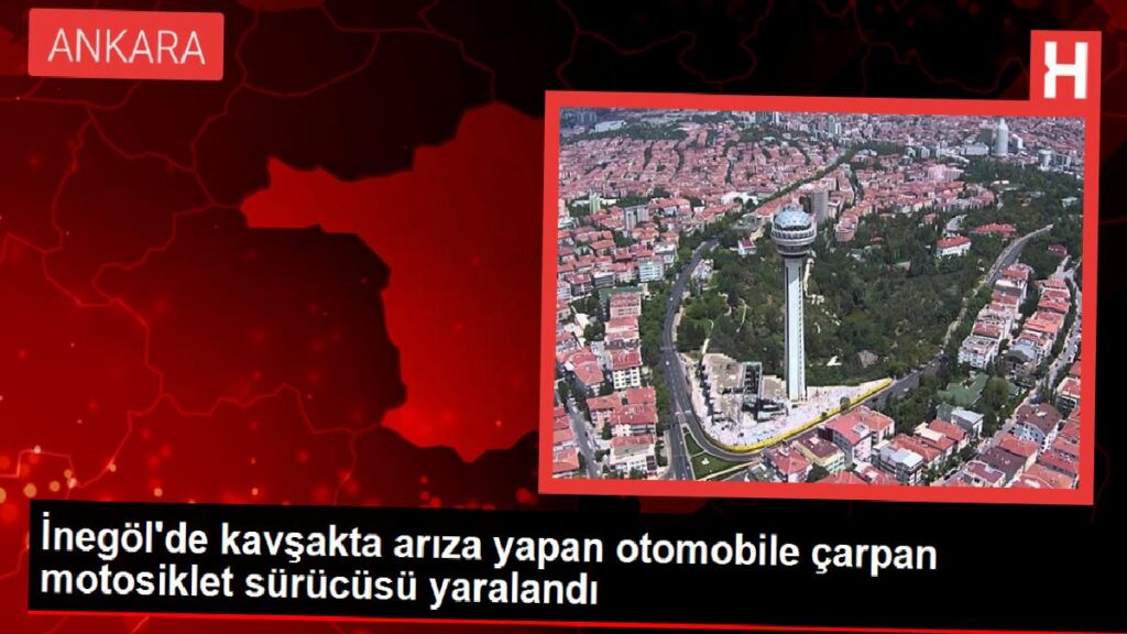 İnegöl’de kavşakta arıza yapan arabaya çarpan motosiklet şoförü yaralandı