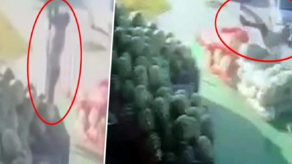 Rüzgarda havalanan şemsiyeyi kapatmaya çalışan manav çalışanı, 5 metre uzaklıktaki refüje uçtu