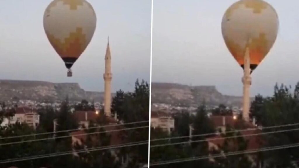 Kapadokya’da sıcak hava balonu, minarenin alemine çarptı