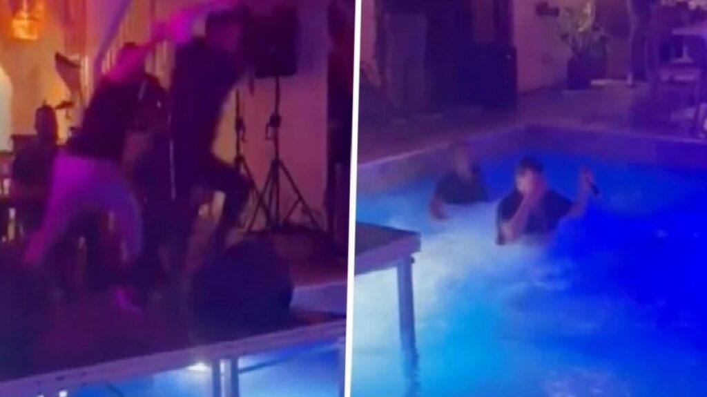 Türkücü Murat Kurşun, sahneye koşan hayranıyla birlikte havuza düştü