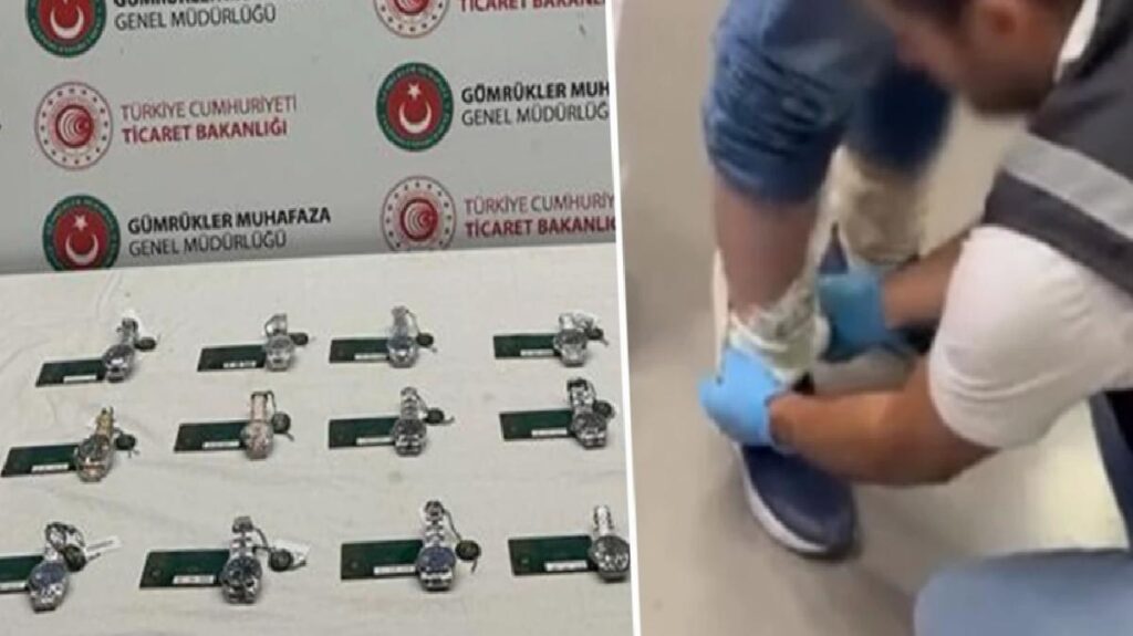 Sabiha Gökçen Havalimanı’nda bir yolcunun giydiği varis çorabından, 7 milyon liralık 15 adet lüks marka saat çıktı